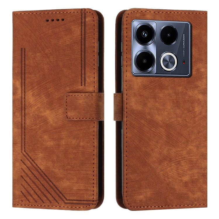 For Infinix Note 40 4G Skin Feel Stripe Pattern Leather Phone Case with Lanyard(Brown) - Infinix Cases by PMC TechLife | Online Shopping South Africa | PMC TechLife | Buy Now Pay Later Mobicred