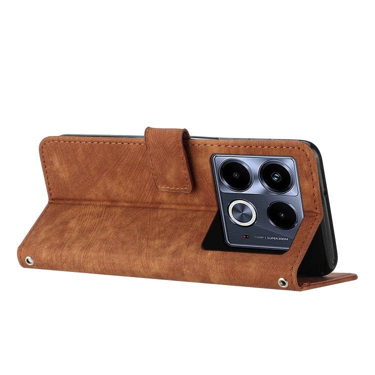 For Infinix Note 40 4G Skin Feel Stripe Pattern Leather Phone Case with Lanyard(Brown) - Infinix Cases by PMC TechLife | Online Shopping South Africa | PMC TechLife | Buy Now Pay Later Mobicred