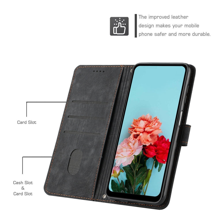 For Infinix Note 40 4G Skin Feel Stripe Pattern Leather Phone Case with Lanyard(Black) - Infinix Cases by PMC TechLife | Online Shopping South Africa | PMC TechLife | Buy Now Pay Later Mobicred