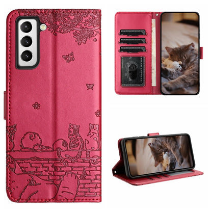 For Samsung Galaxy S22 Cat Embossing Pattern Leather Phone Case with Lanyard(Red) - Galaxy S22 5G Cases by PMC Jewellery | Online Shopping South Africa | PMC Jewellery