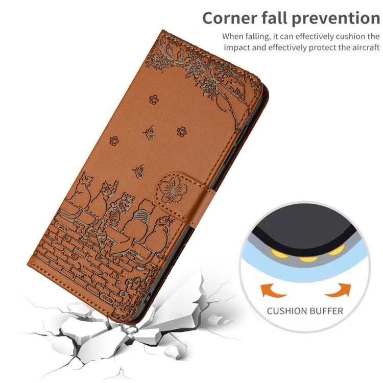 For Xiaomi Redmi Note 12 4G Global Cat Embossing Pattern Leather Phone Case with Lanyard(Brown) - Xiaomi Cases by PMC TechLife | Online Shopping South Africa | PMC TechLife | Buy Now Pay Later Mobicred