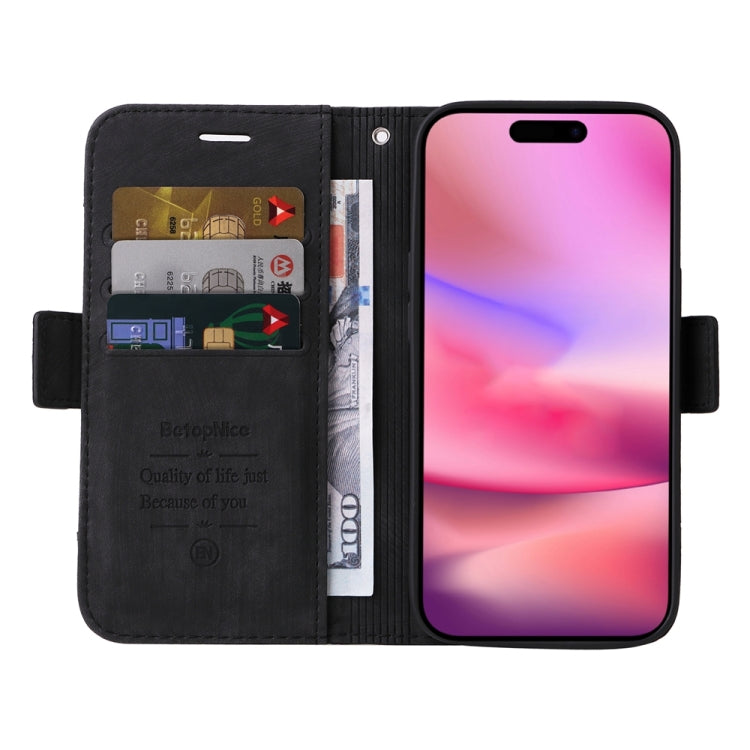 For iPhone 16 BETOPNICE Dual-side Buckle Leather Phone Case(Black) - iPhone 16 Cases by BETOPNICE | Online Shopping South Africa | PMC Jewellery | Buy Now Pay Later Mobicred