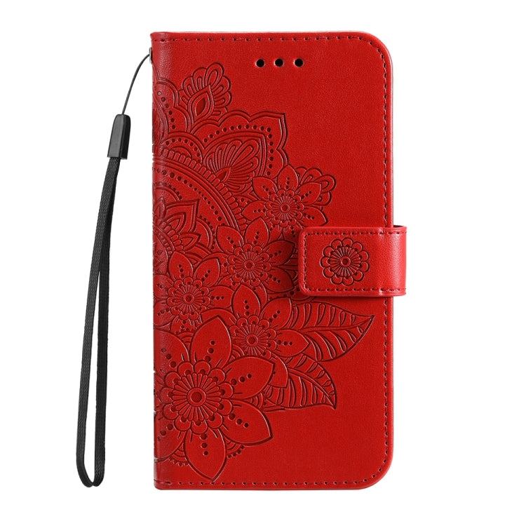 For iPhone 16e Seven-petal Flowers Embossing Leather Phone Case(Red) - iPhone 16e Cases by PMC TechLife | Online Shopping South Africa | PMC TechLife | Buy Now Pay Later Mobicred