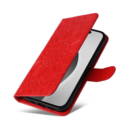 For iPhone 16 Pro Max Embossed Sunflower Leather Phone Case(Red) - iPhone 16 Pro Max Cases by PMC Jewellery | Online Shopping South Africa | PMC Jewellery | Buy Now Pay Later Mobicred