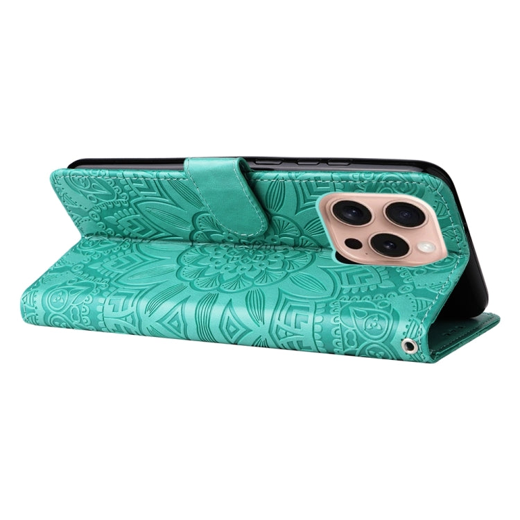 For iPhone 16 Pro Embossed Sunflower Leather Phone Case(Green) - iPhone 16 Pro Cases by PMC Jewellery | Online Shopping South Africa | PMC Jewellery | Buy Now Pay Later Mobicred