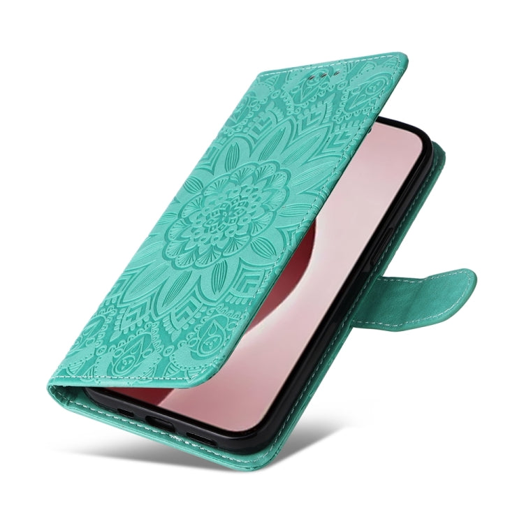 For iPhone 16 Pro Embossed Sunflower Leather Phone Case(Green) - iPhone 16 Pro Cases by PMC TechLife | Online Shopping South Africa | PMC TechLife | Buy Now Pay Later Mobicred