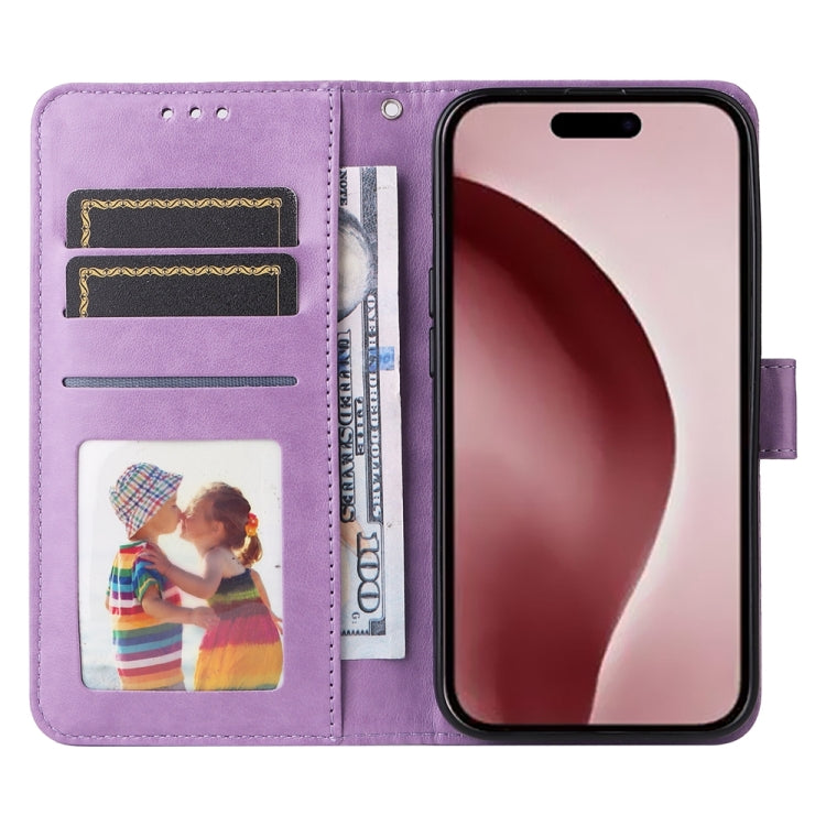 For iPhone 16 Pro Embossed Sunflower Leather Phone Case(Purple) - iPhone 16 Pro Cases by PMC TechLife | Online Shopping South Africa | PMC TechLife | Buy Now Pay Later Mobicred