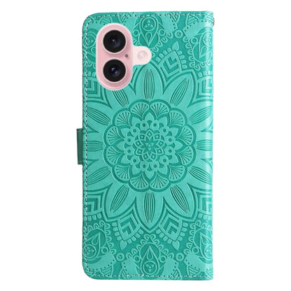 For iPhone 16 Embossed Sunflower Leather Phone Case(Green) - iPhone 16 Cases by PMC Jewellery | Online Shopping South Africa | PMC Jewellery | Buy Now Pay Later Mobicred