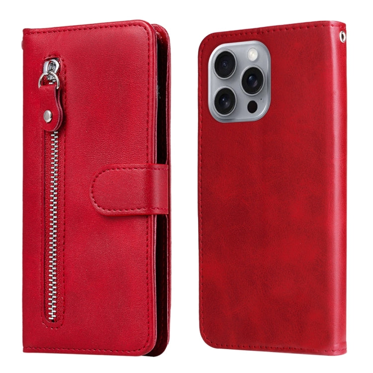 For iPhone 16 Pro Max Fashion Calf Texture Zipper Leather Phone Case(Red) - iPhone 16 Pro Max Cases by PMC Jewellery | Online Shopping South Africa | PMC Jewellery | Buy Now Pay Later Mobicred