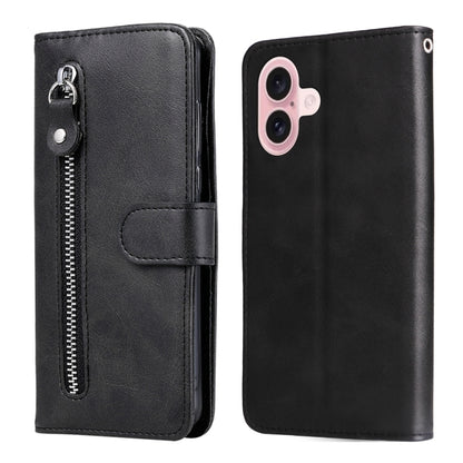 For iPhone 16 Fashion Calf Texture Zipper Leather Phone Case(Black) - iPhone 16 Cases by PMC Jewellery | Online Shopping South Africa | PMC Jewellery | Buy Now Pay Later Mobicred