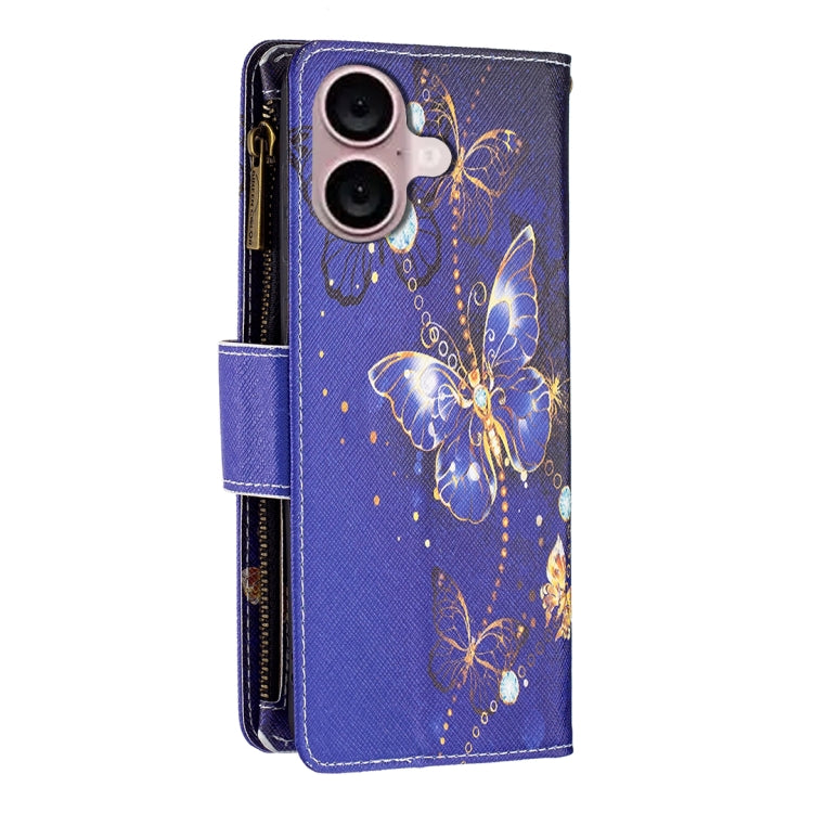 For iPhone 16 Plus Colored Drawing Pattern Zipper Phone Leather Case(Purple Butterfly) - iPhone 16 Plus Cases by PMC Jewellery | Online Shopping South Africa | PMC Jewellery | Buy Now Pay Later Mobicred