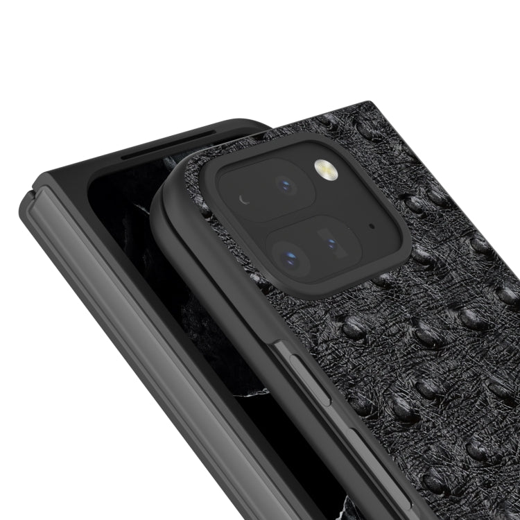 For Google Pixel 9 Pro Fold ABEEL Genuine Leather Ostrich Texture Phone Case(Black) - free shipping - PMC TechLife - Order now!