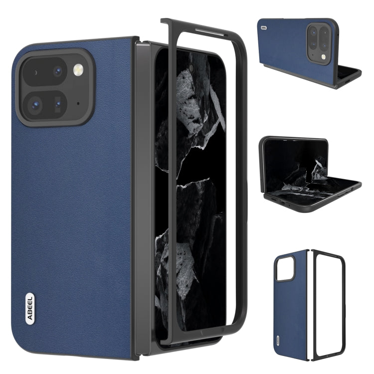 For Google Pixel 9 Pro Fold ABEEL Genuine Leather Xiaoya Series Phone Case(Blue) - Google Cases by PMC TechLife | Online Shopping South Africa | PMC TechLife | Buy Now Pay Later Mobicred