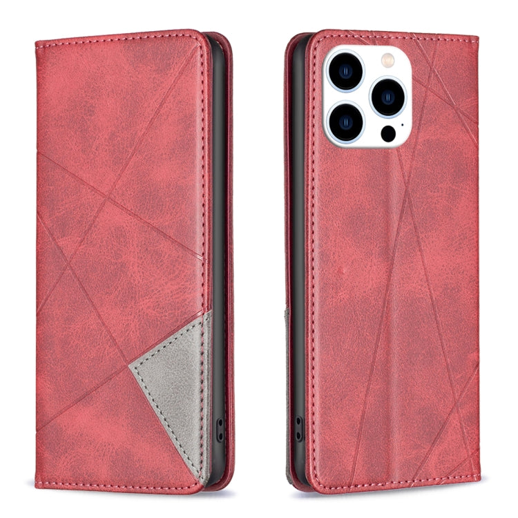 For iPhone 16 Pro Rhombus Texture Magnetic Leather Phone Case(Red) - free shipping - PMC TechLife - Order now!