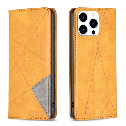 For iPhone 16 Pro Rhombus Texture Magnetic Leather Phone Case(Yellow) - iPhone 16 Pro Cases by PMC Jewellery | Online Shopping South Africa | PMC Jewellery | Buy Now Pay Later Mobicred