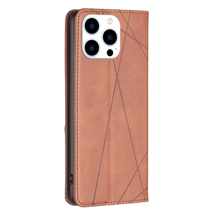 For iPhone 16 Pro Max Rhombus Texture Magnetic Leather Phone Case(Brown) - iPhone 16 Pro Max Cases by PMC Jewellery | Online Shopping South Africa | PMC Jewellery | Buy Now Pay Later Mobicred