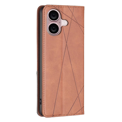 For iPhone 16 Plus Rhombus Texture Magnetic Leather Phone Case(Brown) - iPhone 16 Plus Cases by PMC Jewellery | Online Shopping South Africa | PMC Jewellery | Buy Now Pay Later Mobicred