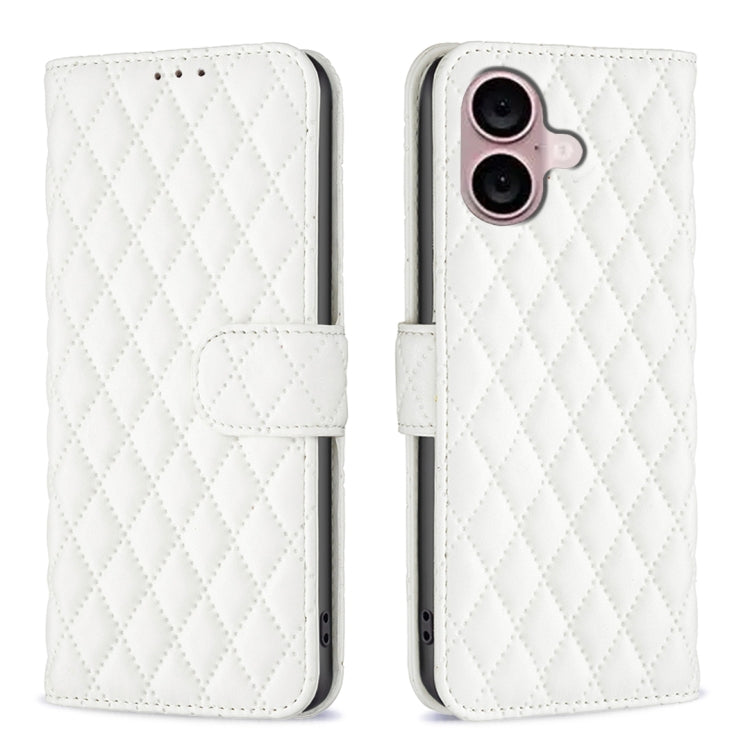 For iPhone 16 Diamond Lattice Wallet Flip Leather Phone Case(White) - iPhone 16 Cases by PMC Jewellery | Online Shopping South Africa | PMC Jewellery | Buy Now Pay Later Mobicred