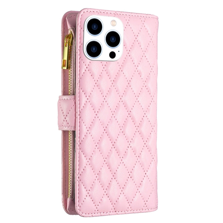 For iPhone 16 Pro Max Diamond Lattice Zipper Wallet Leather Flip Phone Case(Pink) - iPhone 16 Pro Max Cases by PMC Jewellery | Online Shopping South Africa | PMC Jewellery | Buy Now Pay Later Mobicred