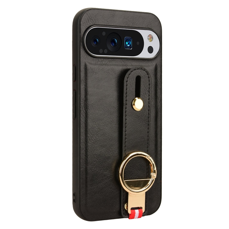 For Google Pixel 9 Pro Wristband Leather Back Phone Case(Black) - Google Cases by PMC TechLife | Online Shopping South Africa | PMC TechLife | Buy Now Pay Later Mobicred