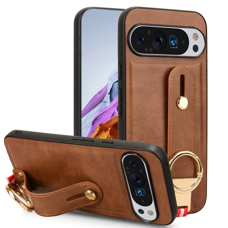 For Google Pixel 9 Pro Wristband Leather Back Phone Case(Brown) - Google Cases by PMC Jewellery | Online Shopping South Africa | PMC Jewellery | Buy Now Pay Later Mobicred