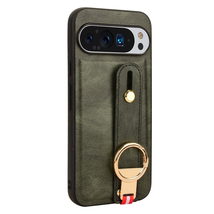 For Google Pixel 9 Wristband Leather Back Phone Case(Green) - Google Cases by PMC TechLife | Online Shopping South Africa | PMC TechLife | Buy Now Pay Later Mobicred
