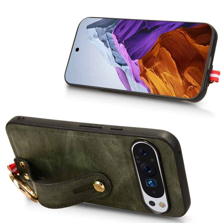 For Google Pixel 9 Wristband Leather Back Phone Case(Green) - Google Cases by PMC TechLife | Online Shopping South Africa | PMC TechLife | Buy Now Pay Later Mobicred
