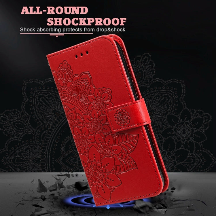 For Google Pixel 9 Pro 7-petal Flowers Embossing Leather Phone Case(Red) - Google Cases by PMC TechLife | Online Shopping South Africa | PMC TechLife | Buy Now Pay Later Mobicred
