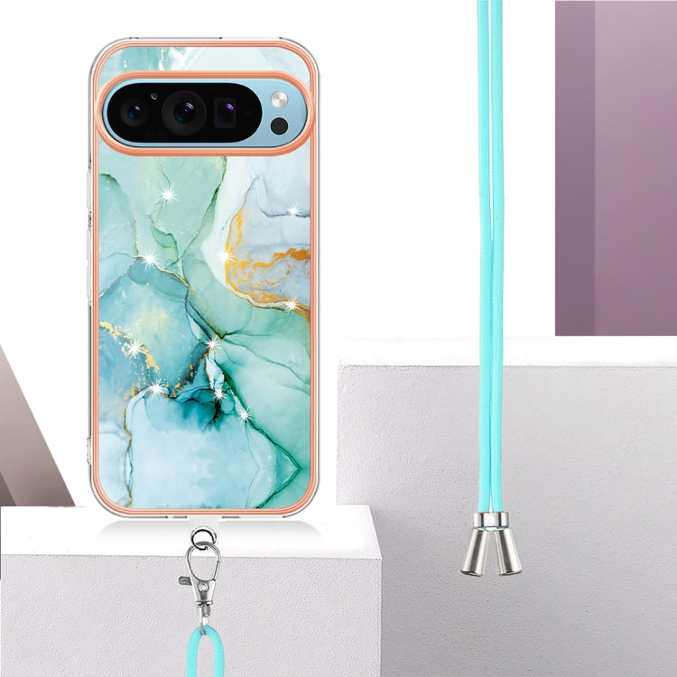 For Google Pixel 9 Pro XL Electroplating Marble Dual-side IMD Phone Case with Lanyard(Green 003) - Google Cases by PMC Jewellery | Online Shopping South Africa | PMC Jewellery | Buy Now Pay Later Mobicred