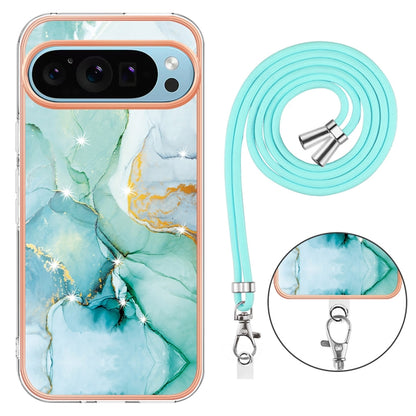 For Google Pixel 9 Pro XL Electroplating Marble Dual-side IMD Phone Case with Lanyard(Green 003) - Google Cases by PMC Jewellery | Online Shopping South Africa | PMC Jewellery | Buy Now Pay Later Mobicred