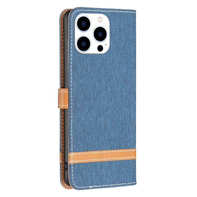 For iPhone 16 Pro Color Block Denim Texture Leather Phone Case(Dark Blue) - iPhone 16 Pro Cases by PMC Jewellery | Online Shopping South Africa | PMC Jewellery | Buy Now Pay Later Mobicred