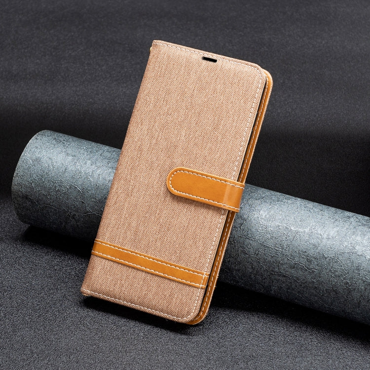 For iPhone 16 Color Block Denim Texture Leather Phone Case(Brown) - iPhone 16 Cases by PMC TechLife | Online Shopping South Africa | PMC TechLife | Buy Now Pay Later Mobicred