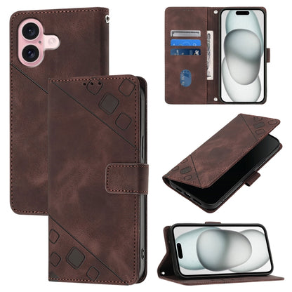 For iPhone 16 Skin-feel Embossed Leather Phone Case(Brown) - iPhone 16 Cases by PMC Jewellery | Online Shopping South Africa | PMC Jewellery | Buy Now Pay Later Mobicred