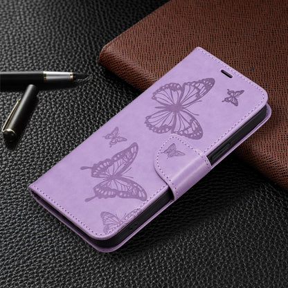 For iPhone 16 Embossing Two Butterflies Pattern Leather Phone Case(Purple) - iPhone 16 Cases by PMC Jewellery | Online Shopping South Africa | PMC Jewellery | Buy Now Pay Later Mobicred