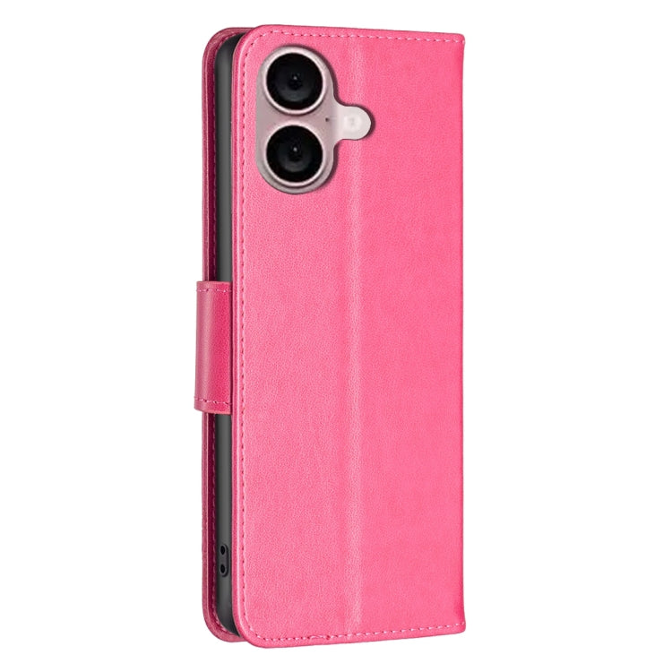 For iPhone 16 Embossing Two Butterflies Pattern Leather Phone Case(Rose Red) - iPhone 16 Cases by PMC TechLife | Online Shopping South Africa | PMC TechLife | Buy Now Pay Later Mobicred