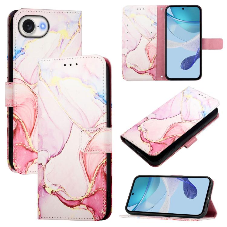 For iPhone 16e PT003 Marble Pattern Flip Leather Phone Case(Rose Gold) - iPhone 16e Cases by PMC TechLife | Online Shopping South Africa | PMC TechLife | Buy Now Pay Later Mobicred