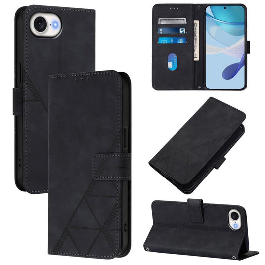 For iPhone 16e Crossbody 3D Embossed Flip Leather Phone Case(Black) - iPhone 16e Cases by PMC Jewellery | Online Shopping South Africa | PMC Jewellery | Buy Now Pay Later Mobicred