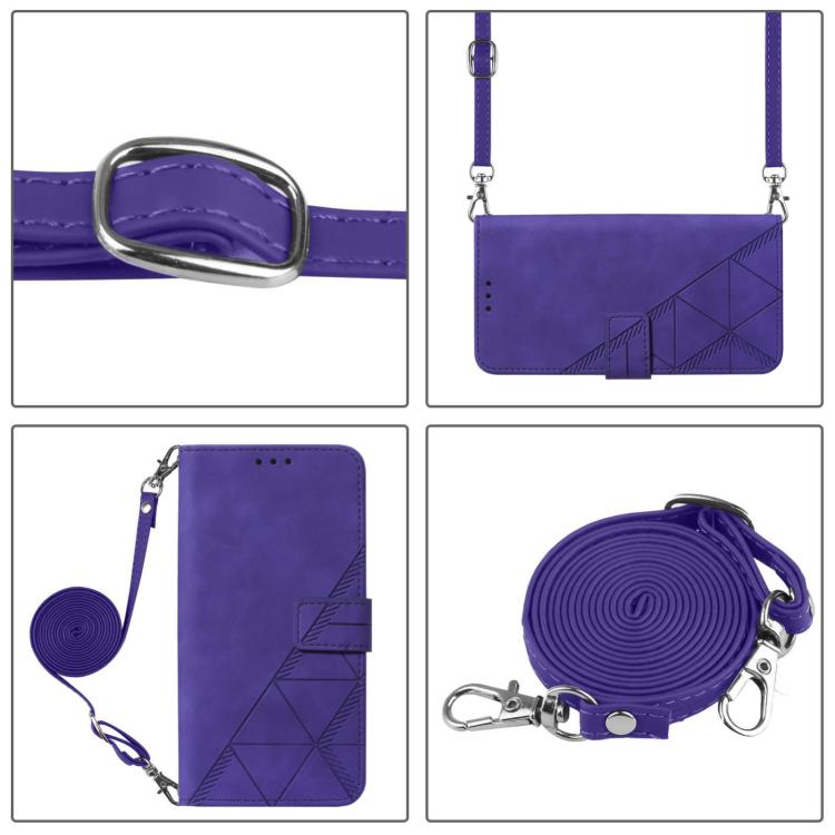 For iPhone 16e Crossbody 3D Embossed Flip Leather Phone Case(Purple) - iPhone 16e Cases by PMC TechLife | Online Shopping South Africa | PMC TechLife | Buy Now Pay Later Mobicred