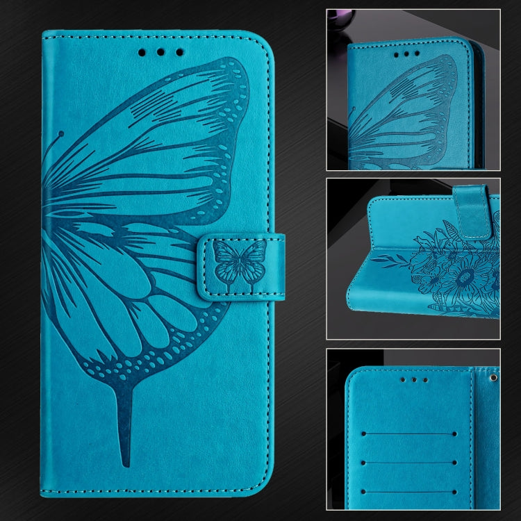 For iPhone 16 Pro Max Embossed Butterfly Leather Phone Case(Blue) - iPhone 16 Pro Max Cases by PMC Jewellery | Online Shopping South Africa | PMC Jewellery | Buy Now Pay Later Mobicred