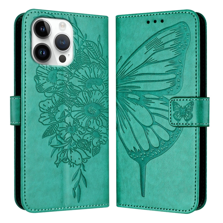 For iPhone 16 Pro Max Embossed Butterfly Leather Phone Case(Green) - iPhone 16 Pro Max Cases by PMC Jewellery | Online Shopping South Africa | PMC Jewellery | Buy Now Pay Later Mobicred