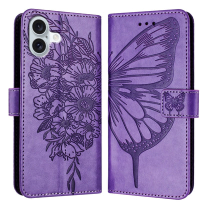 For iPhone 16 Plus Embossed Butterfly Leather Phone Case(Light Purple) - iPhone 16 Plus Cases by PMC Jewellery | Online Shopping South Africa | PMC Jewellery | Buy Now Pay Later Mobicred