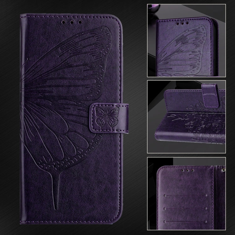 For iPhone 16 Embossed Butterfly Leather Phone Case(Dark Purple) - iPhone 16 Cases by PMC Jewellery | Online Shopping South Africa | PMC Jewellery | Buy Now Pay Later Mobicred