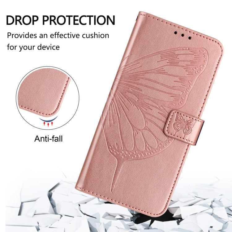For iPhone 16 Embossed Butterfly Leather Phone Case(Rose Gold) - iPhone 16 Cases by PMC TechLife | Online Shopping South Africa | PMC TechLife | Buy Now Pay Later Mobicred