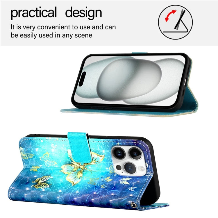 For iPhone 16 Pro Max 3D Painting Horizontal Flip Leather Phone Case(Golden Butterfly) - iPhone 16 Pro Max Cases by PMC TechLife | Online Shopping South Africa | PMC TechLife | Buy Now Pay Later Mobicred