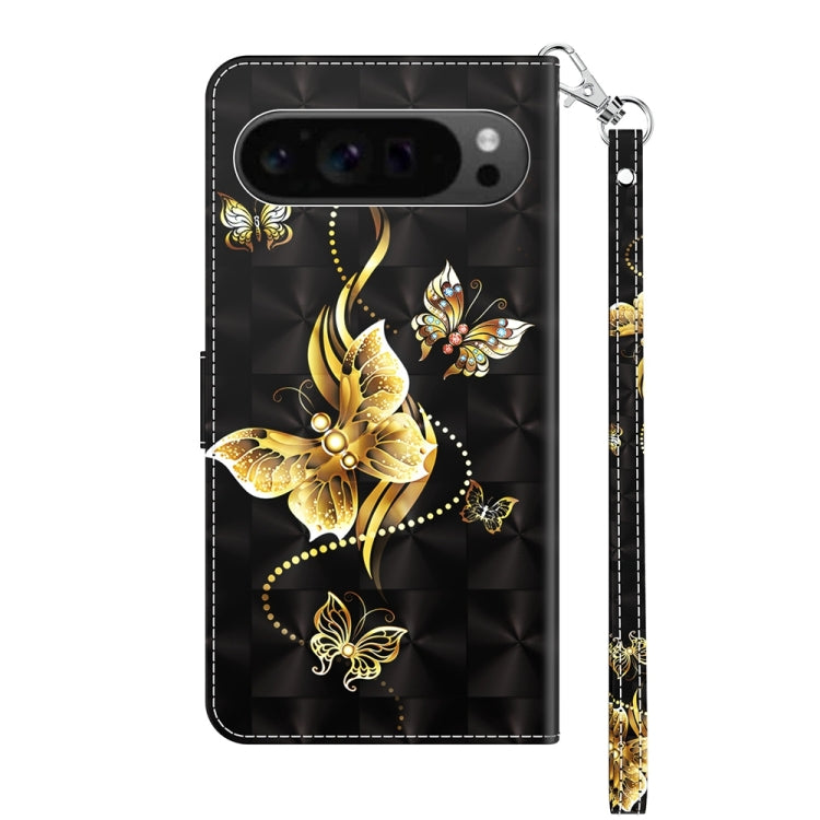 For Google Pixel 9 3D Painted Pattern Leather Phone Case(Golden Butterfly) - Google Cases by PMC Jewellery | Online Shopping South Africa | PMC Jewellery | Buy Now Pay Later Mobicred