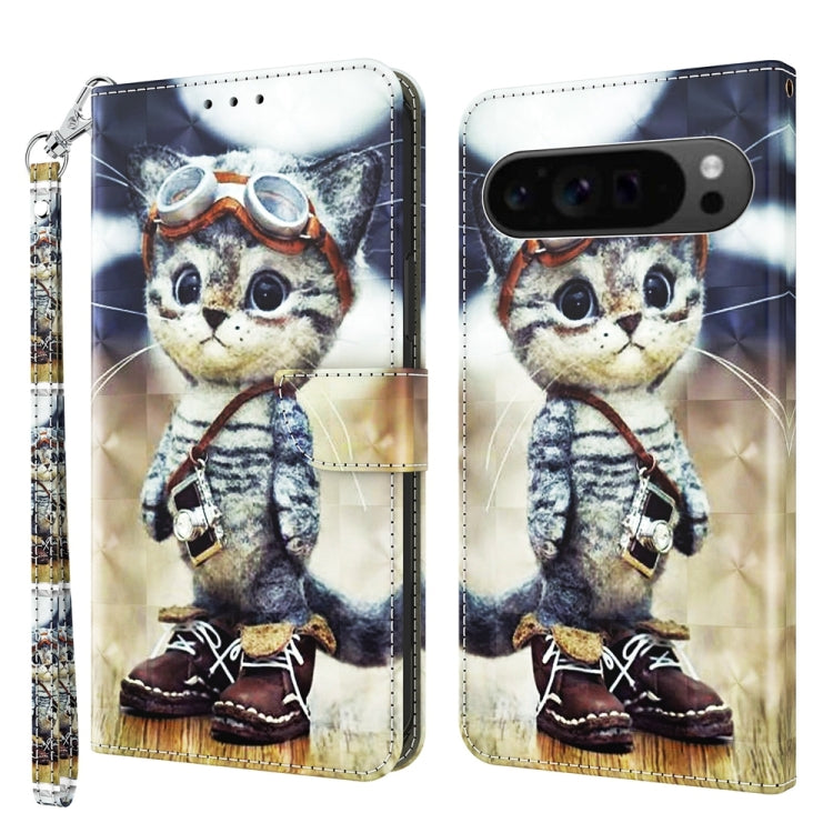 For Google Pixel 9 Pro 3D Painted Pattern Leather Phone Case(Naughty Cat) - Google Cases by PMC Jewellery | Online Shopping South Africa | PMC Jewellery | Buy Now Pay Later Mobicred