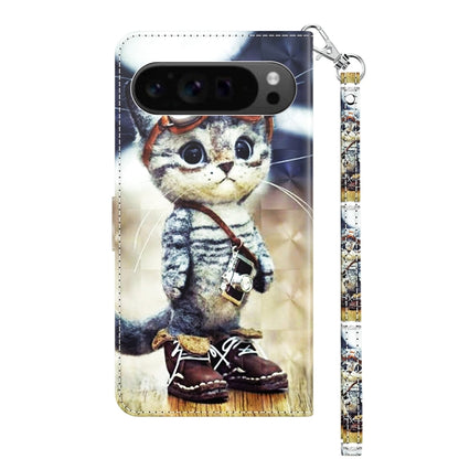 For Google Pixel 9 Pro 3D Painted Pattern Leather Phone Case(Naughty Cat) - Google Cases by PMC Jewellery | Online Shopping South Africa | PMC Jewellery | Buy Now Pay Later Mobicred