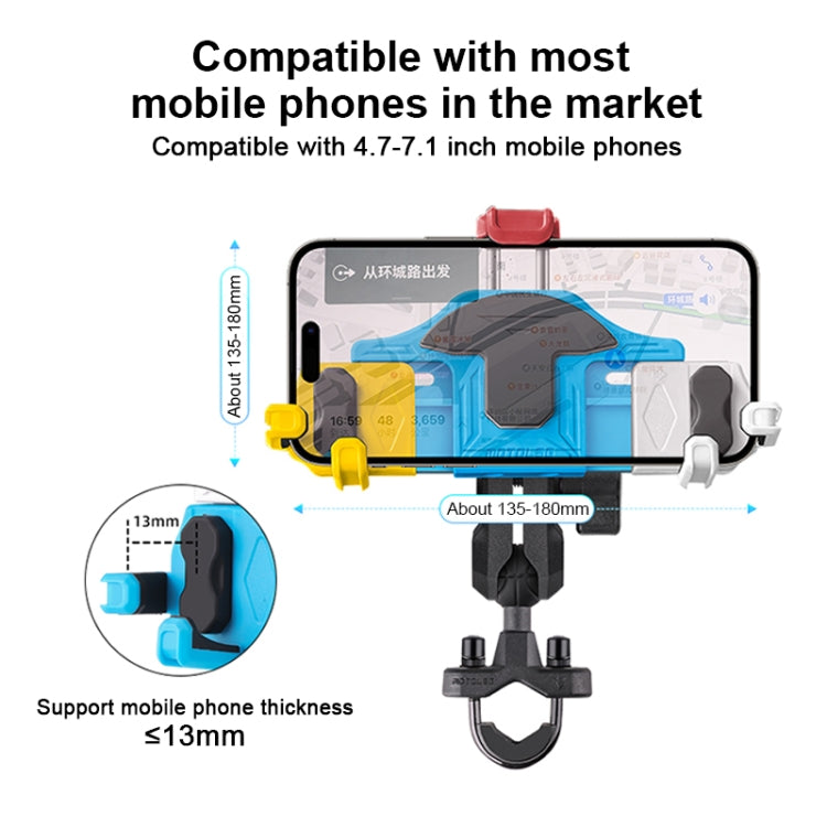 MOTOSLG Crab Motorcycle Phone Clamp Bracket L-Type Rear Mirror Mount with Anti-theft Lock(Blue White Red) - Holder by MOTOLSG | Online Shopping South Africa | PMC Jewellery | Buy Now Pay Later Mobicred