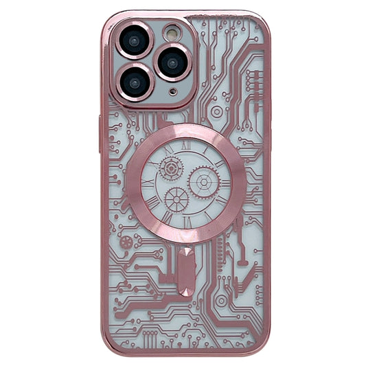 For iPhone 11 Pro Max Electroplated Circuit Board Pattern MagSafe Phone Case(Pink) - iPhone 11 Pro Max Cases by PMC Jewellery | Online Shopping South Africa | PMC Jewellery