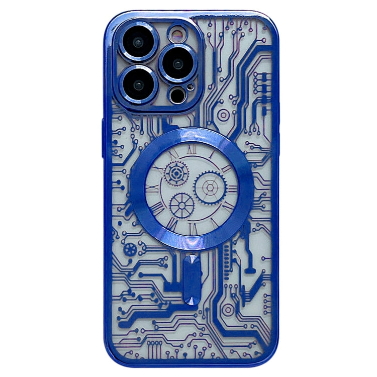 For iPhone 14 Pro Electroplated Circuit Board Pattern MagSafe Phone Case(Dark Blue) - iPhone 14 Pro Cases by PMC Jewellery | Online Shopping South Africa | PMC Jewellery